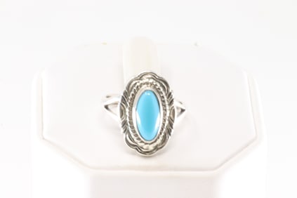 Native American Navajo Sterling Silver Turquoise Ring By V.Chee.