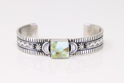 Native America Navajo Sterling Silver Palomino Bracelet Cuff By Francis.