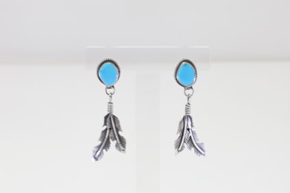 Native America Navajo Sterling Silver Turquoise Post Earring's By Sharon McCarthy.