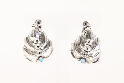 Native America Navajo Stering Silver Turquoise Leaf Post Earring's By Darell Morgan.