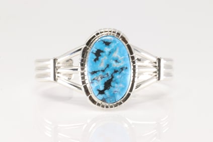 Native America Navajo Sterling Silver Turquoise Bracelet Cuff By Samson Etcitty.