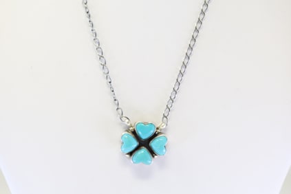 Native America Navajo Sterling Silver Kingman Turquoise Necklace By Donovan Skeets.