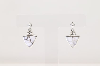 Native America Navajo Sterling Silver White Stone Inlay Post / Dangling Earring's.
