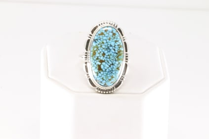 Native America Navajo Sterling Silver Turquoise Ring By N.J.