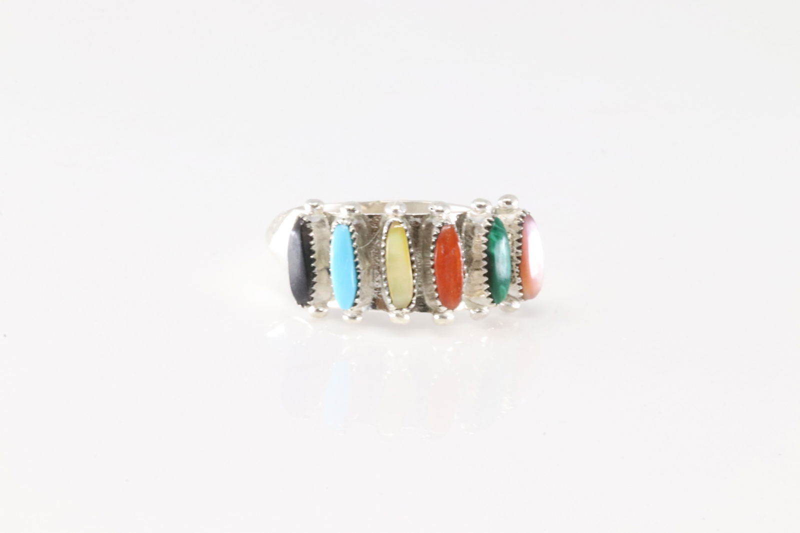 Native American Zuni Sterling Silver Multi-color Stone Ring By Paloma. (1 of 4)