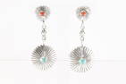 Native America Navajo Sterling Silver Coral & Turquoise Post / Dangling Earring's By Verley Betone.