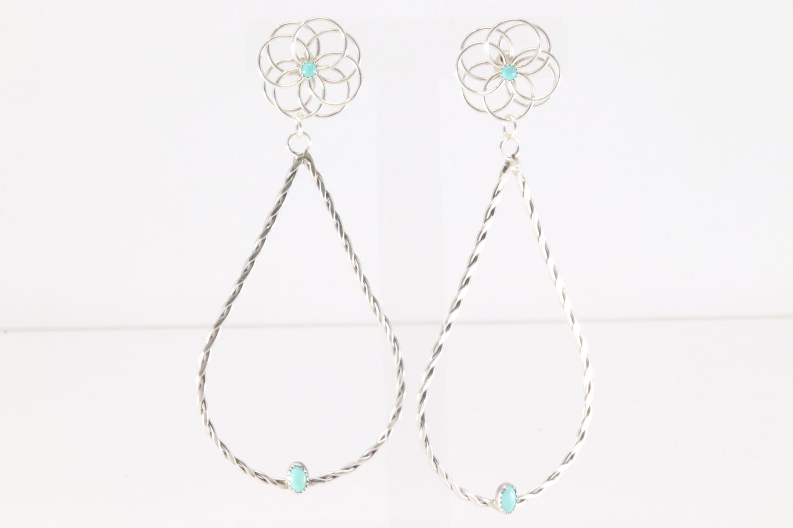 Native American Navajo Sterling Silver Turquoise Post / Dangling Earring's By Nelson Leonard. (1 of 4)