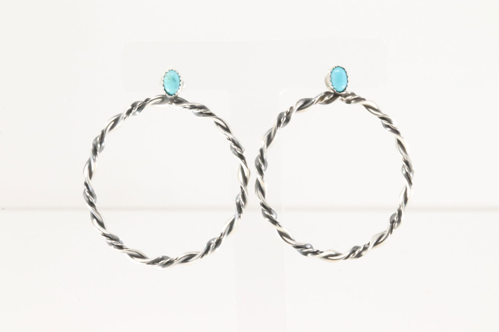 Native America Navajo Sterling Silver Turquoise Hoop Earring's By Nelson Leonard Jr. (1 of 4)
