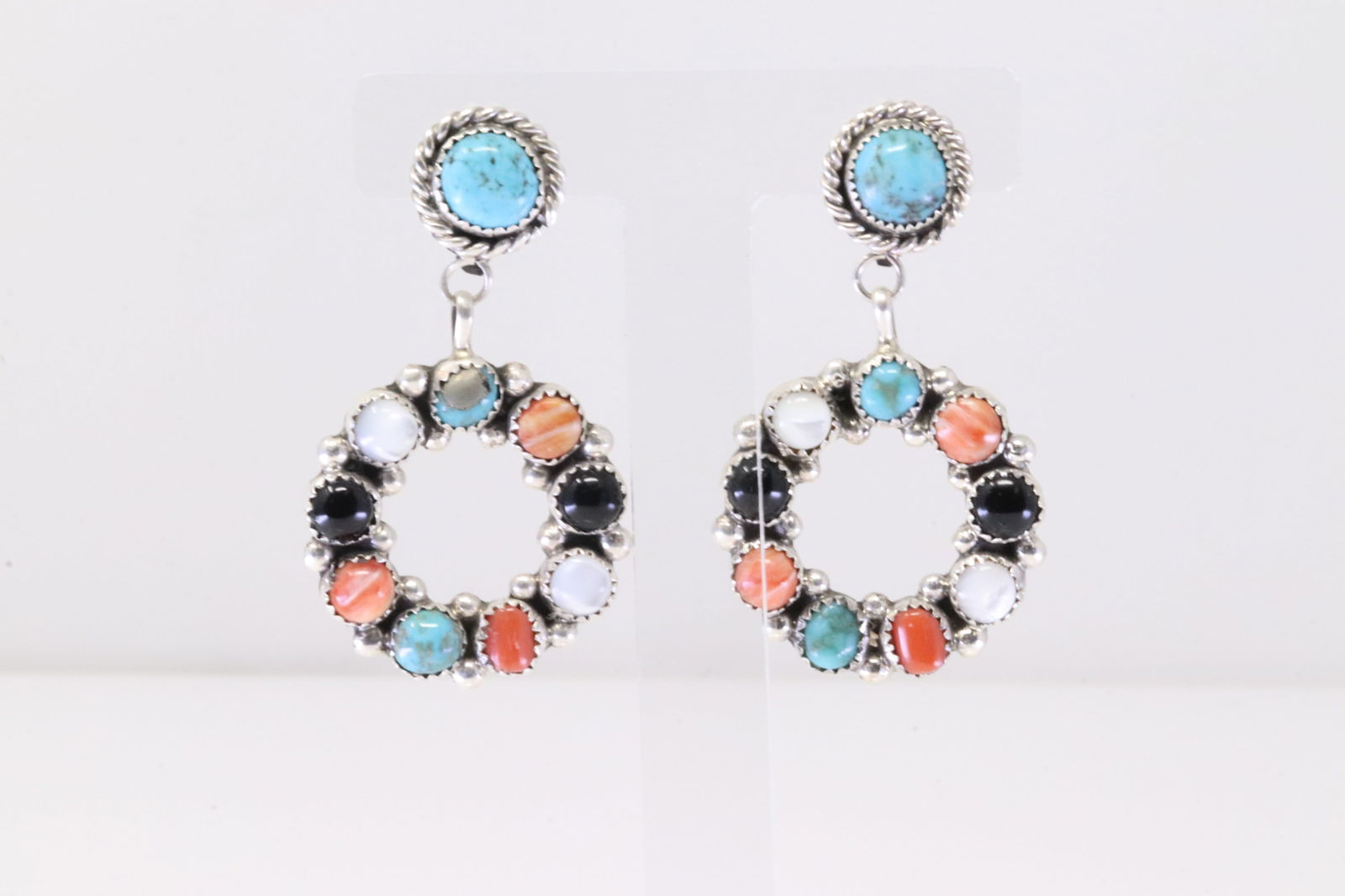 Native America Navajo Sterling Silver Multi-Color Stone Post / Dangling Earring's By Maxine Ramirez. (1 of 4)