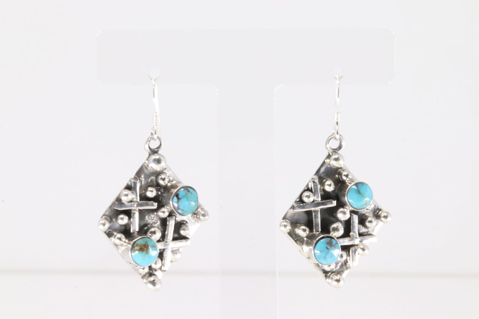 Native America Navajo Sterling Silver Turquoise Cross Dangling Earring's By Harold Becenti. (1 of 4)