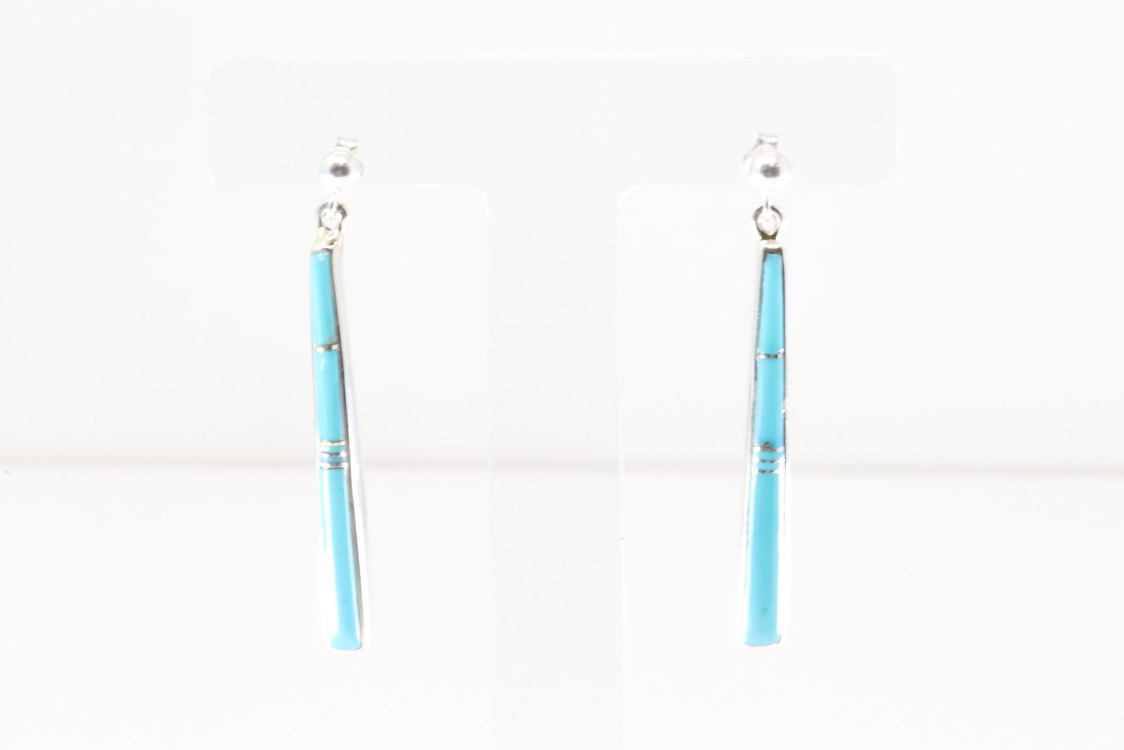 Native America Navajo Sterling Silver Turquoise Inlay Post / Dangling Earring's By Rick Tolino.: This is a Native America Navajo Sterling Silver Turquoise Inlay Post / Dangling Earring's By Rick Tolino.