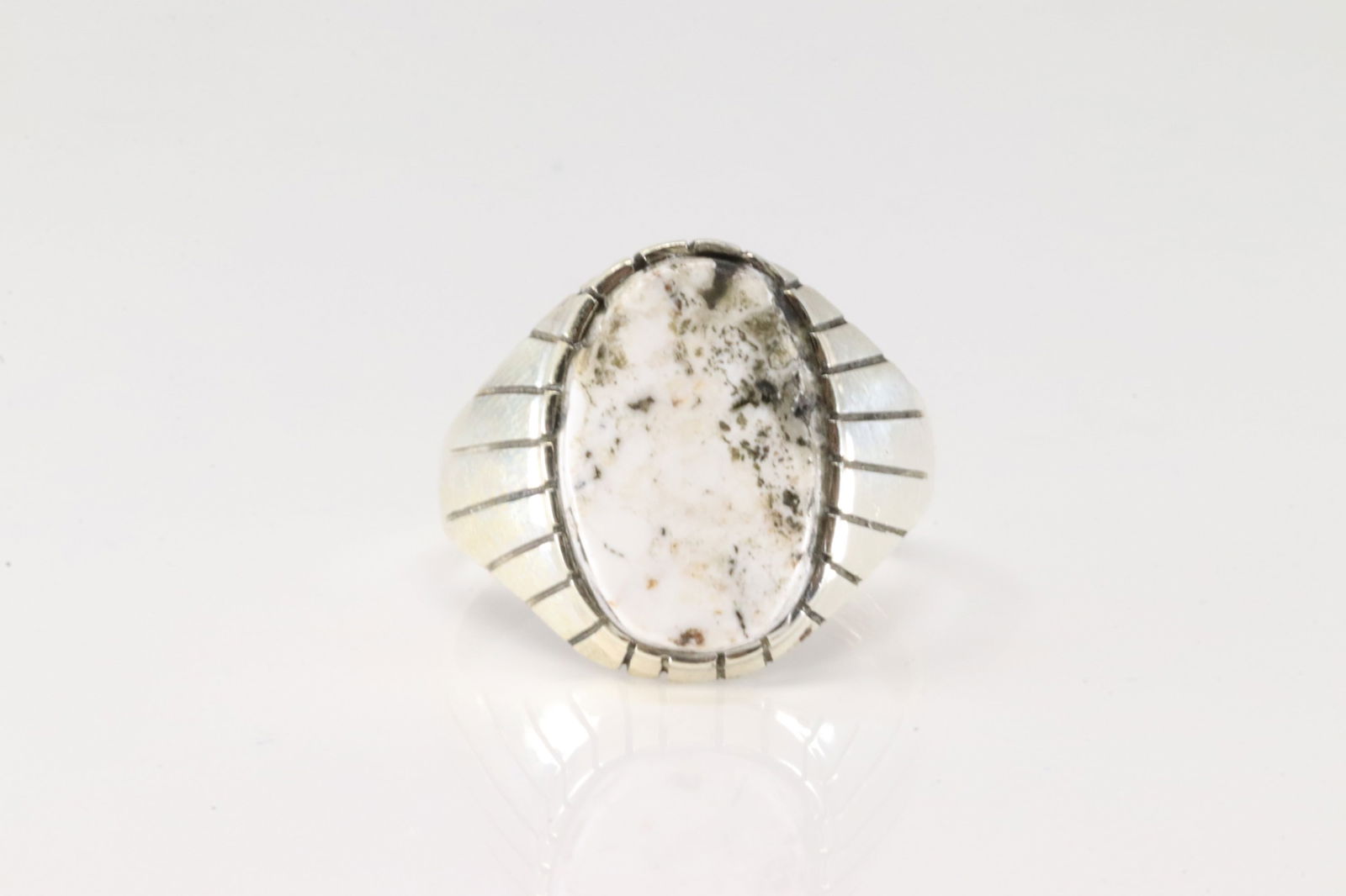 Native American Navajo Men Sterling Silver White Buffalo Ring By R.B. (1 of 4)