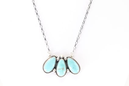 Native America Navajo Sterling Silver Kingman Turquoise Necklace By Donovan Skeets.