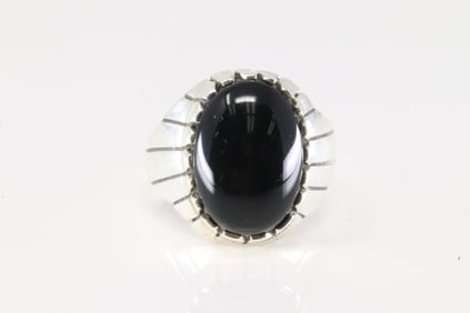 Native America Navajo Sterling Silver Black Onyx Ring By R.