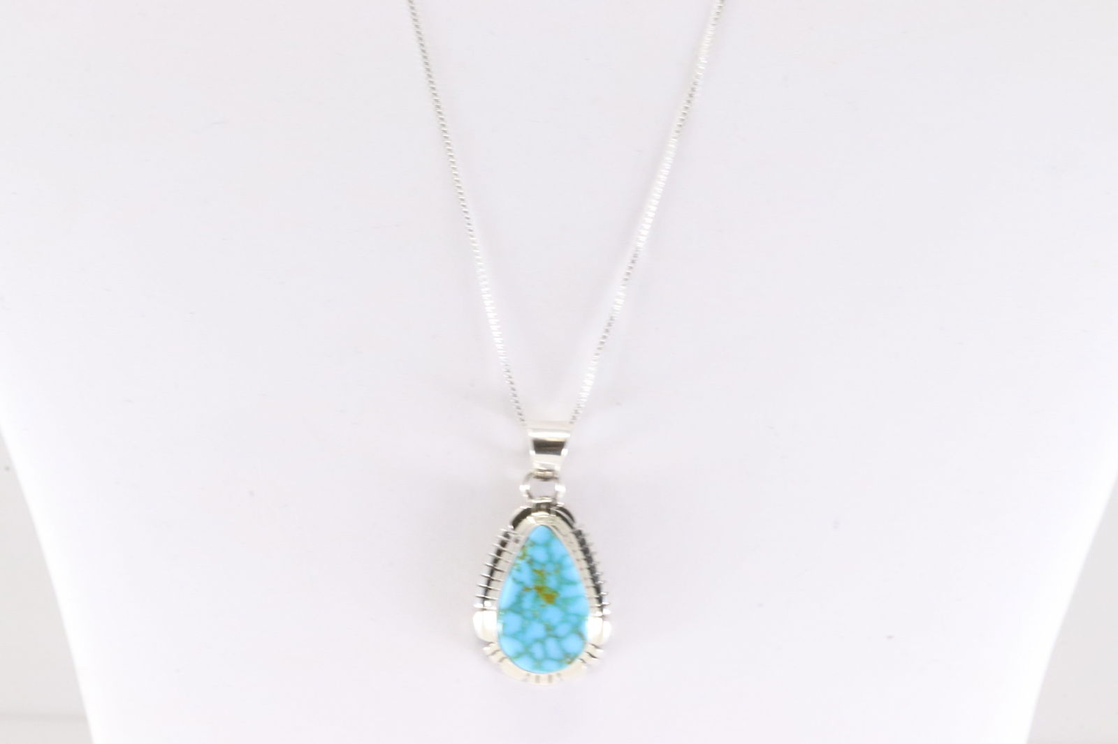 Native America Navajo Sterling Silver Kingman Turquoise Pendant & A 925 Necklace By J.F. (1 of 4)