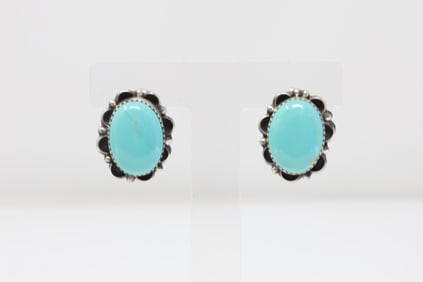 Native America Navajo Sterling Silver Turquoise Post Earring's By F.