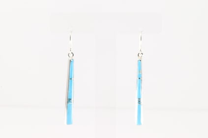 Native America Navajo Sterling Silver Turquoise Inlay Dangling Earring's By Rick Tolino.