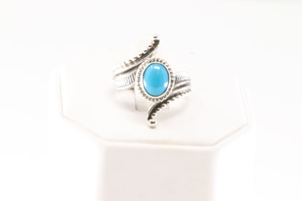 Native America Navajo Sterling Silver Turquoise Ring By Thomas Yazzie.
