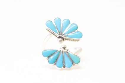 Native America Zuni Sterling Silver Turquoise Inlay Ring By R.V.N.