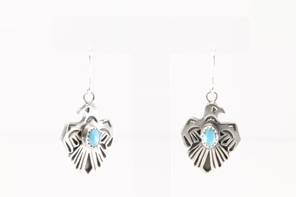 Native America Navajo Sterling Silver Turquoise Thunderbird Dangling Earring's By Kenny Lonjose.