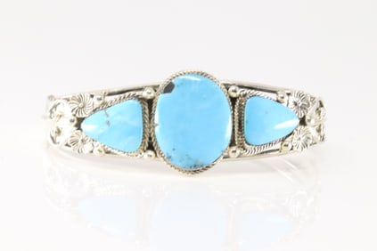 Native America Navajo Sterling Silver Turquoise Bracelet Cuff By Jerome Delgarito.