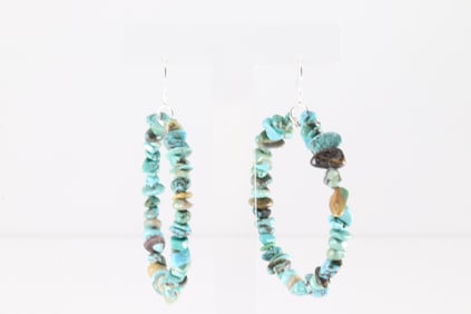 Native America Navajo Sterling Silver Turquoise Hoop Dangling Earring's.