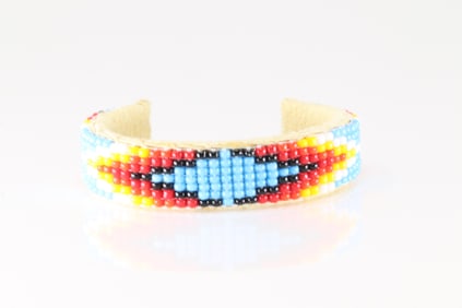 Native America Navajo Multi-Color Stone Leather Bracelet.