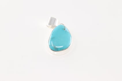 Native America Navajo Sterling Silver Turquoise Pendant By S.F.