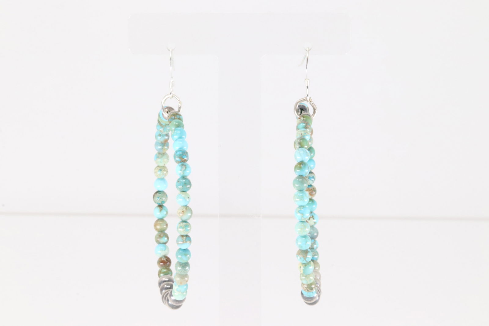 Native America Navajo Sterling Silver Turquoise / Pearl Beaded Hoop Earring's. (1 of 3)