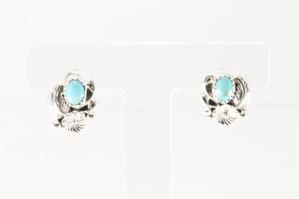 Native America Navajo Sterling Silver Turquoise Post Earring's By Annette Chiquito.