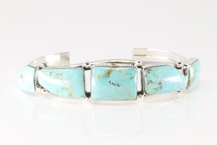 Native America Navajo Sterling Silver Turquoise Bracelet Cuff By Calvin Belin.