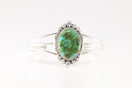 Native America Navajo Sterling Silver Kingman Turquoise Bracelet Cuff By Daniel Benally.