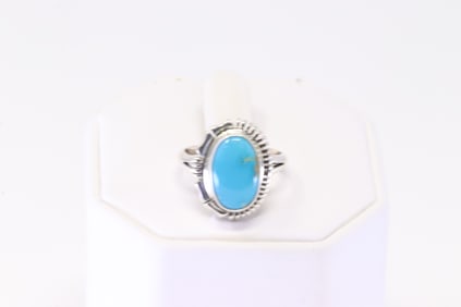 Native America Navajo Sterling Silver Turquoise Ring By N.J.
