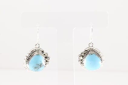 Native America Navajo Sterling Silver Turquoise Dangling Earring's By Arlene Lewis.