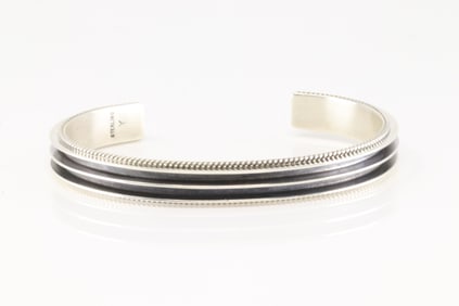 Native America Navajo Sterling Silver Solid Bracelet Cuff By Y.