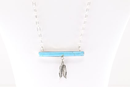 Native America Navajo Sterling Silver Turquoise Necklace By Angie Platero.