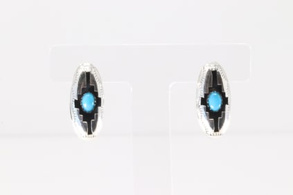 Native America Navajo Sterling Silver Turquoise Post Earring's By Felix Perry.