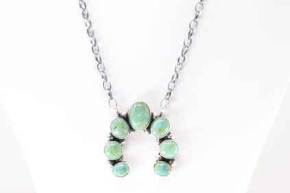 Native America Navajo Sterling Silver Kingman Turquoise Necklace By Augustine Largo.