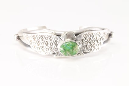 Native America Navajo Sterling Silver Sonora Gold Turquoise Bracelet Cuff By Samson Edsitty.
