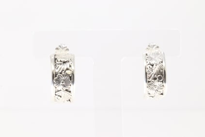 Native America Navajo Sterling Silver Floral Hoop Earring's By Tom Dinetso.