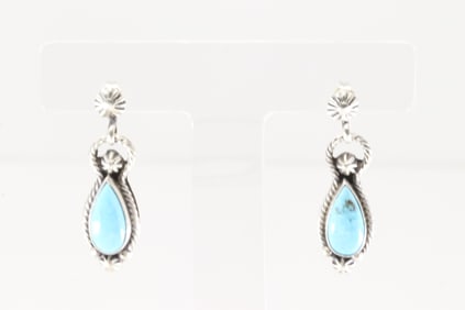 Native America Navajo Sterling Silver Turquoise Post / Dangling Earring's By Verley Betone.