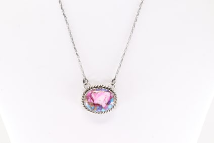 Native America Navajo Sterling Silver Turquoise Compressed Necklace By Theresa Smith.