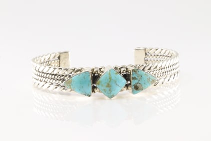 Native America Navajo Sterling Silver Turquoise Bracelet Cuff By Mike Smith.