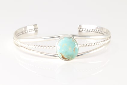 Native America Navajo Sterling Silver Royston Turquoise Bracelet By Cuff T.F.