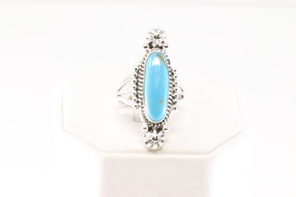 Native America Navajo Sterling Silver Turquoise Ring By Daniel Benally.