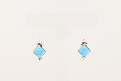 Native America Navajo Sterling Silver Turquoise Dangling Earring's By Sharon McCarthy.