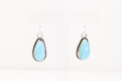 Native America Navajo Sterling Silver Kingman Turquoise Post/ Dangling Earring By Sheryl Kee