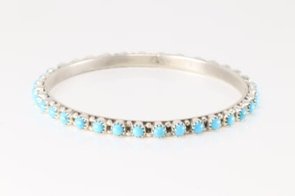 Native America Navajo Sterling Silver Turquoise Bangle Bracelet By G.P / SRY.