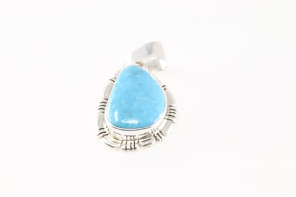 Native American Navajo Sterling Silver Turquoise Pendant By N.J.