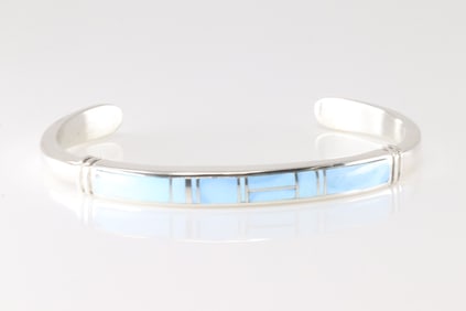 Native American Navajo Sterling Silver Golden Hill Turquoise Inlay Bracelet.